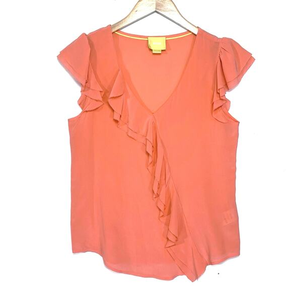 Anthropologie Tops - ANTHROPOLOGIE MAEVE Silk Ruffle Short Sleeve Blouse size 4